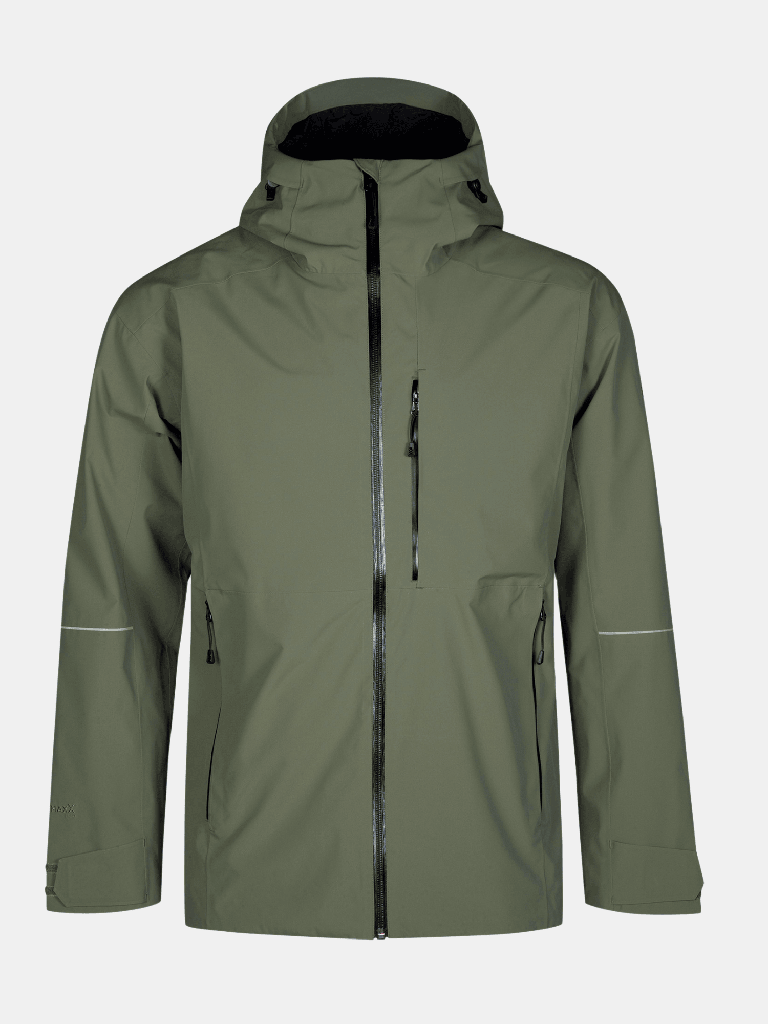 Halti Staala DrymaxX Shell Jacket Mens, green, waterproof with front zipper, chest pocket, and two side pockets.