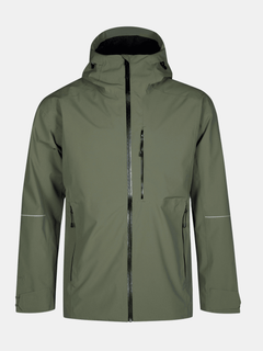 Halti Staala DrymaxX Shell Jacket Mens, green, waterproof with front zipper, chest pocket, and two side pockets.