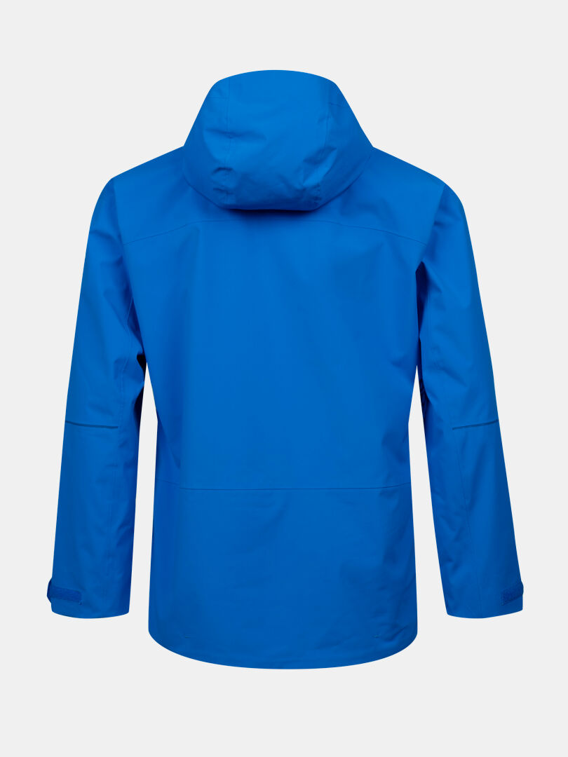 A mens Halti Staala DrymaxX Shell Jacket in blue, shown from the back, is a waterproof hiking jacket.