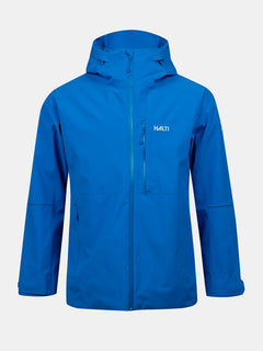 A bright blue Halti Staala DrymaxX Shell Jacket for men—water-repellent, technical, with zipper and chest pocket.