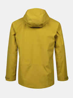 A yellow Halti Staala DrymaxX Shell Jacket Mens is shown from the back, with long sleeves and technical seam details.
