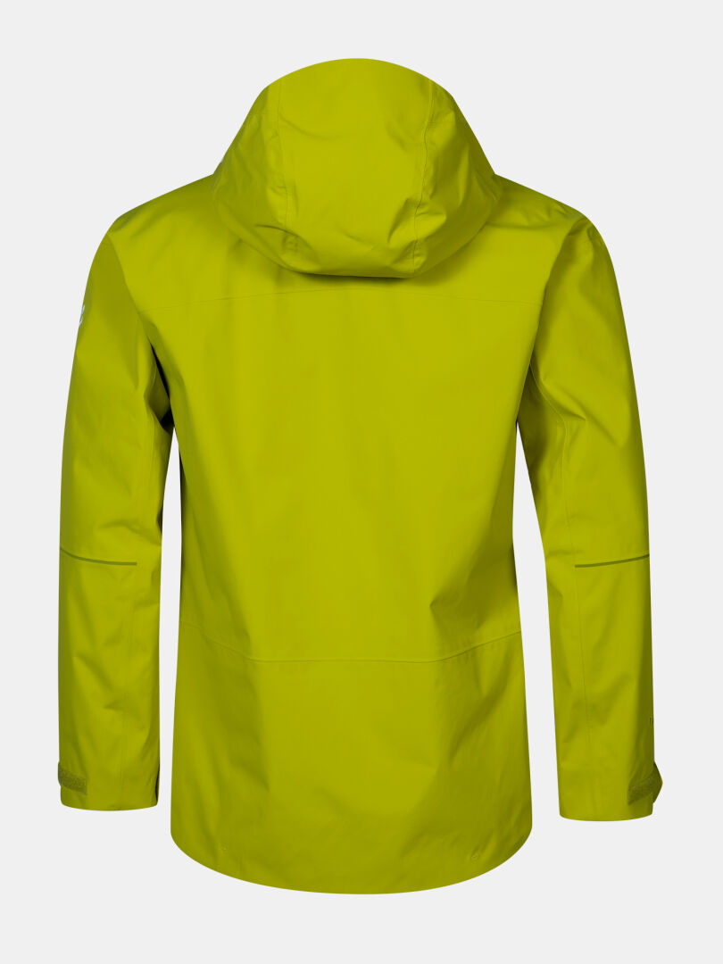The Halti Staala DX Shell Jacket Men's in bright yellow shown from the back on a plain white background.