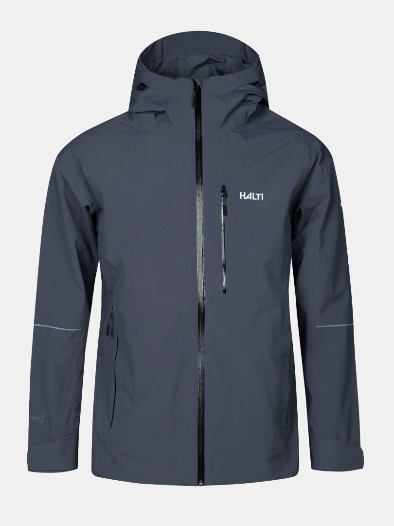 Halti Staala DX Shell men’s jacket, dark gray, breathable, water-repellent with chest pocket for outdoor use.
