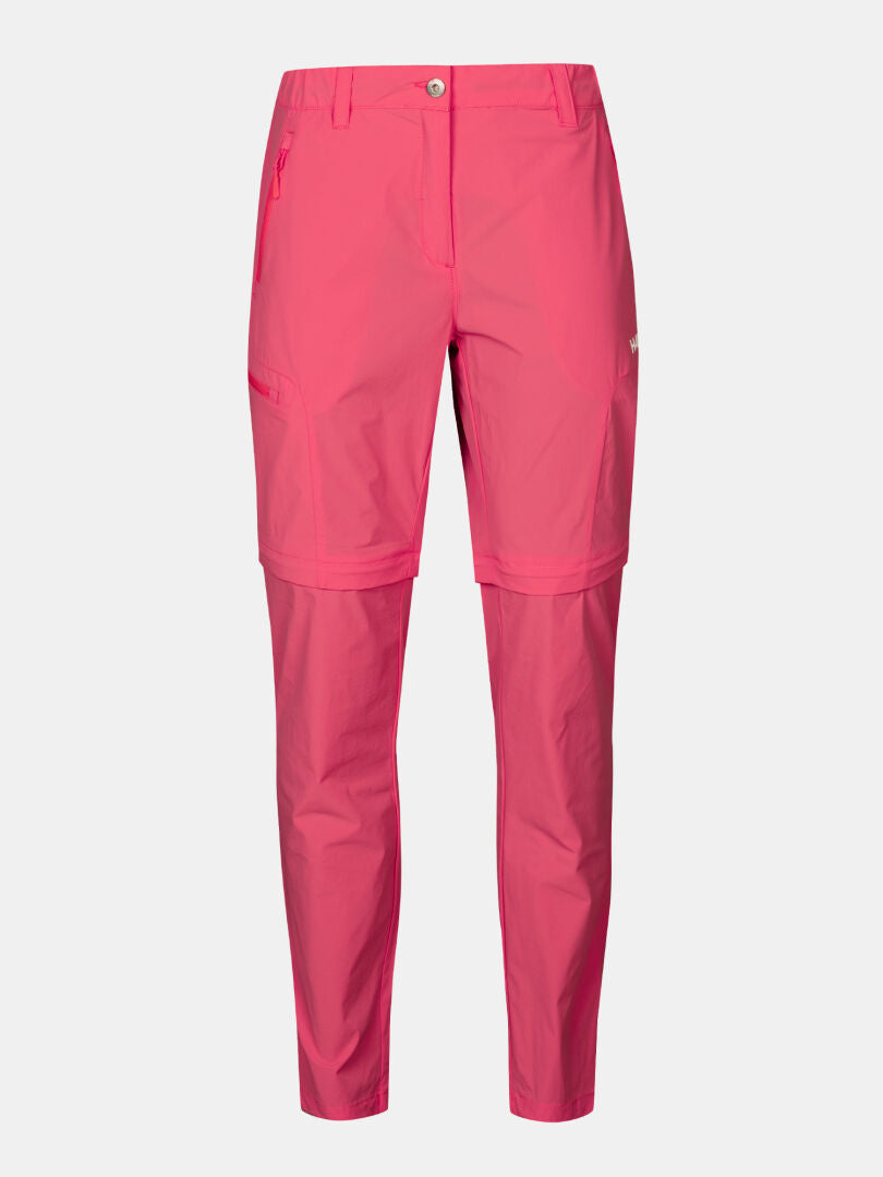Halti Pallas Cool Stretch Zip-off Pants Women's, bright pink, UPF 90+, shown on a plain white background.