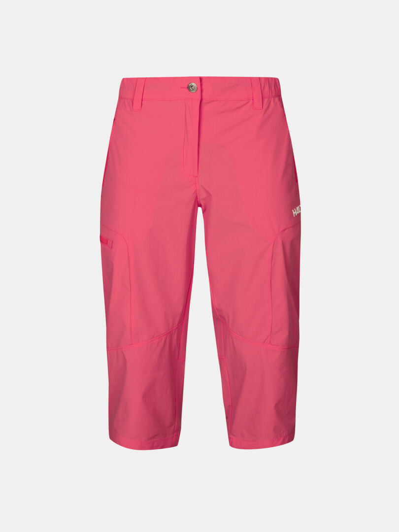 Halti Pallas Cool X-stretch Women’s Capri Pants in bright pink with UPF 90+, belt loops, zip, button, and side pockets.