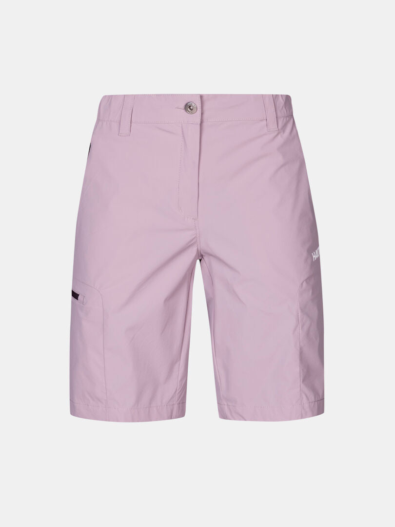 Halti Pallas Cool Shorts Women's: light purple, knee-length, quick-dry, side pocket, zip & button closure.