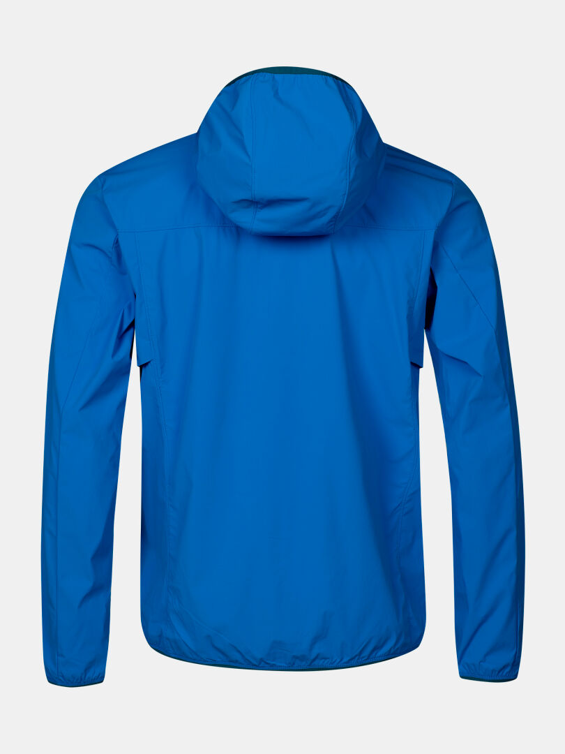 The Halti Pallas Cool X-stretch Jacket Men's in blue is shown from the back on a plain white background.