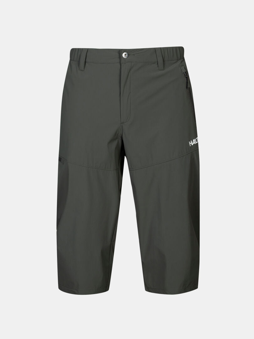 Halti Pallas Cool X-stretch men's capri pants in dark gray with moisture-wicking fabric and side pockets.