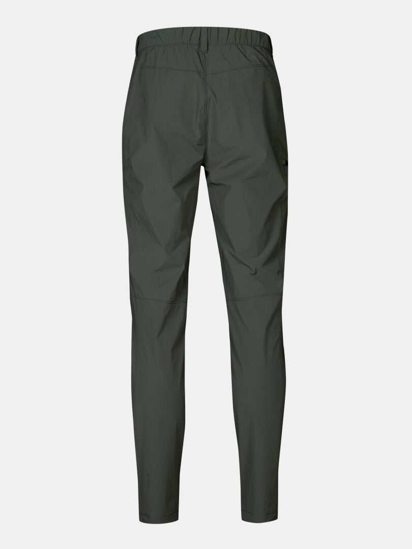 Halti Pallas Cool X-stretch Men’s Pants in dark green, quick-drying with UPF 90+, elastic waist, back view shown.