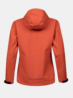 Back view of the Halti Finholma X-stretch Womens orange jacket with long sleeves and black adjustable cuffs.