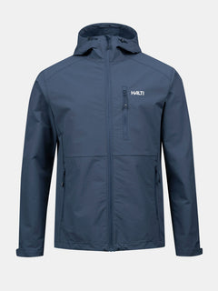 Halti Finholma X-stretch Jacket Mens: blue, lightweight, windproof, 3 pockets, front zipper, logo on chest.