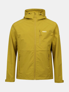 Halti Finholma X-stretch Mens Jacket: yellow-green, lightweight, windproof, chest pocket, front zipper.