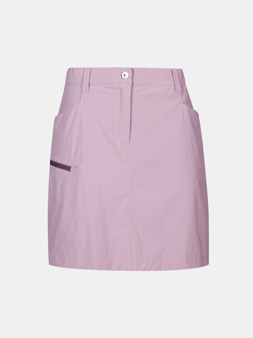 Halti Pallas Cool Skort Women's in light purple with belt loops, quick-dry fabric, button front, and side pocket.