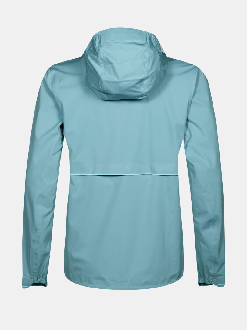 Halti Taival DX 3L Women's jacket in light blue, shown from the back with long sleeves and upper back seam.