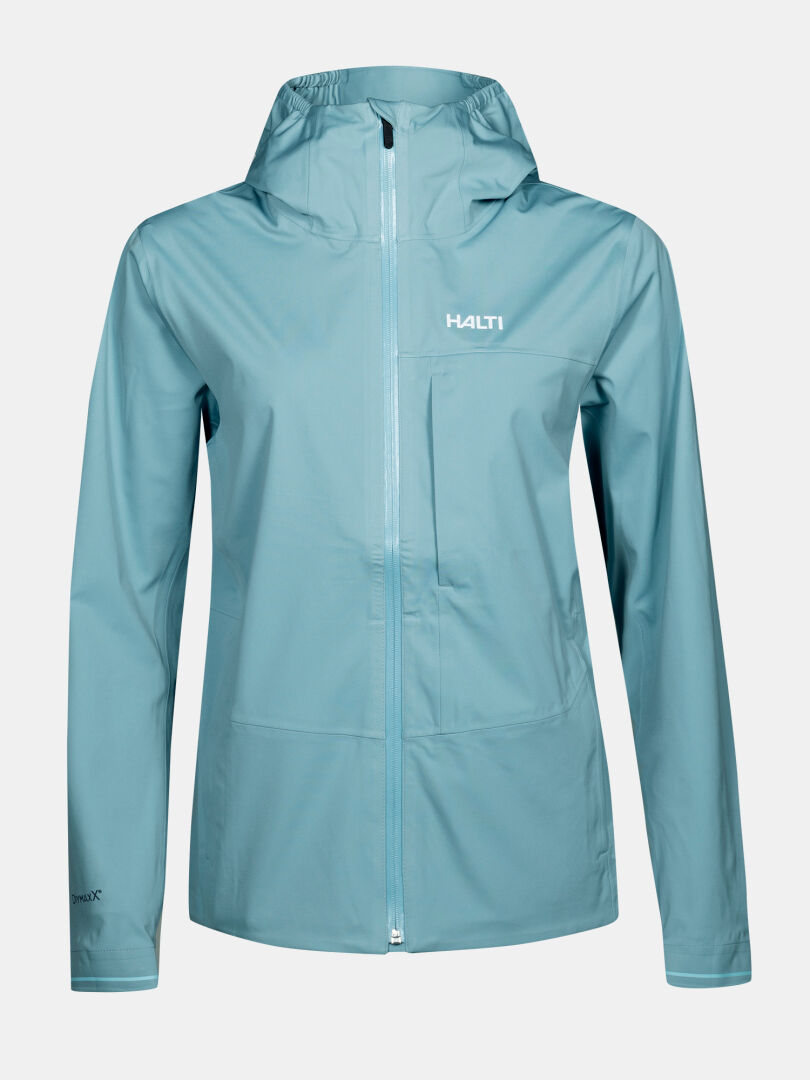 Halti Taival DX 3L Women's Jacket: light blue, waterproof, breathable, front zipper—ideal for outdoor training.