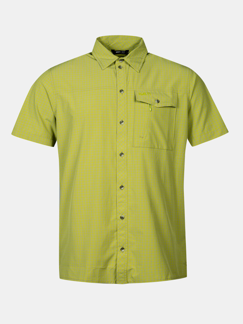 Halti Samoy Trekking Shirt Men's: light green, short sleeves, quick-dry fabric, chest pocket & zip compartment.