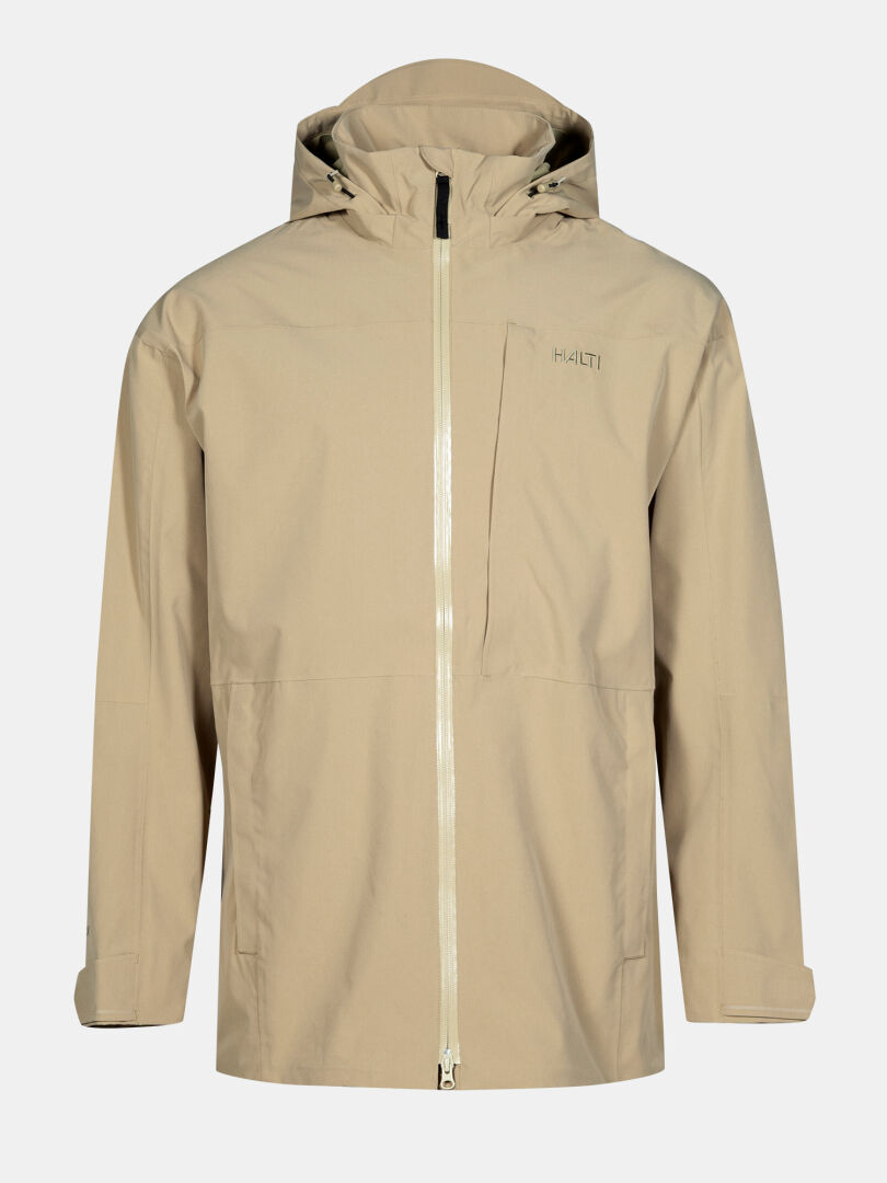 Halti Valaja DX Parka Jacket Men's: beige, waterproof DrymaxX, chest pocket, front zip, Halti logo on left chest.