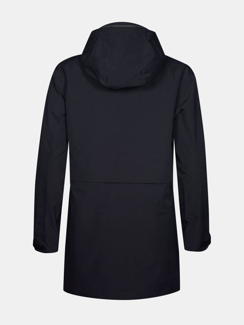 Halti Valaja DX Parka Jacket Womens Plus in black, waterproof, shown from the back on a plain light background.