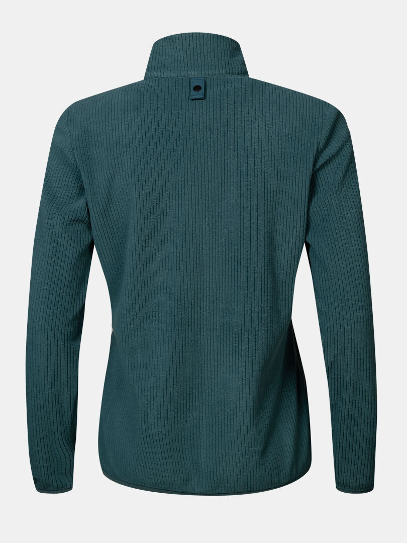 Halti Loito 3-in-1 DX Jacket Women’s in teal, back view, ribbed fleece, high collar, and a small neck loop.