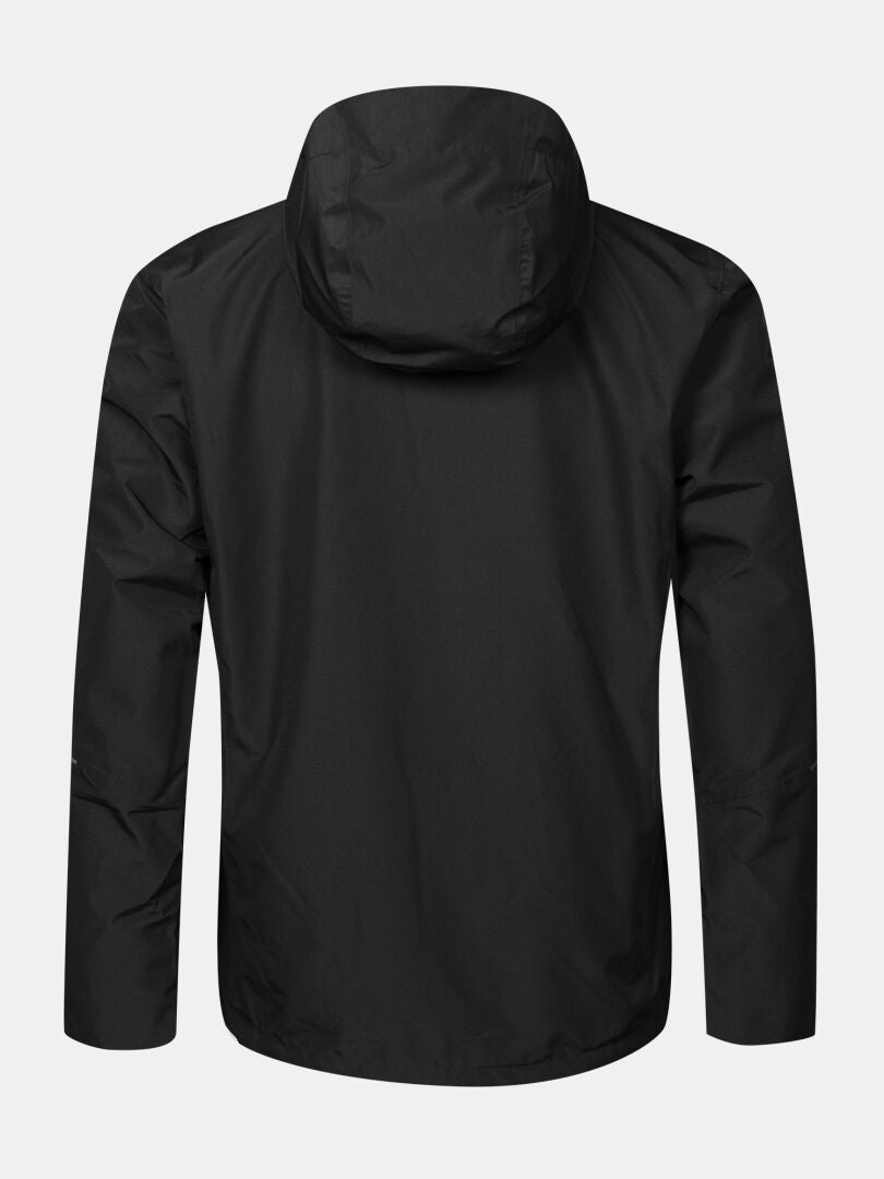Halti Loito 3-in-1 DX Jacket Men’s, black, hooded, shown from the back with long sleeves on a light background.