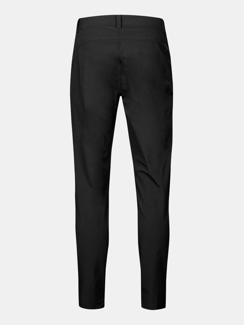 Back view of Halti Pallas X-stretch Men's pants in black with belt loops, slim fit, and breathable, durable fabric.
