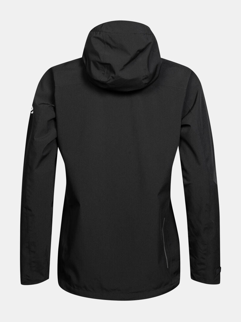 Halti Kaltimo DX Jacket Women’s Plus: Black, waterproof, long sleeves, sporty with visible seam. Back view shown.