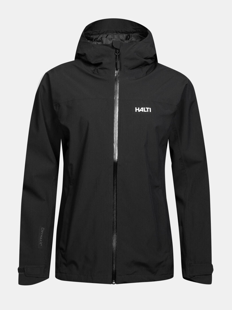 Halti Kaltimo DX Jacket Women’s Plus: black, waterproof, front zipper, sporty plus-size jacket for outdoor adventures.