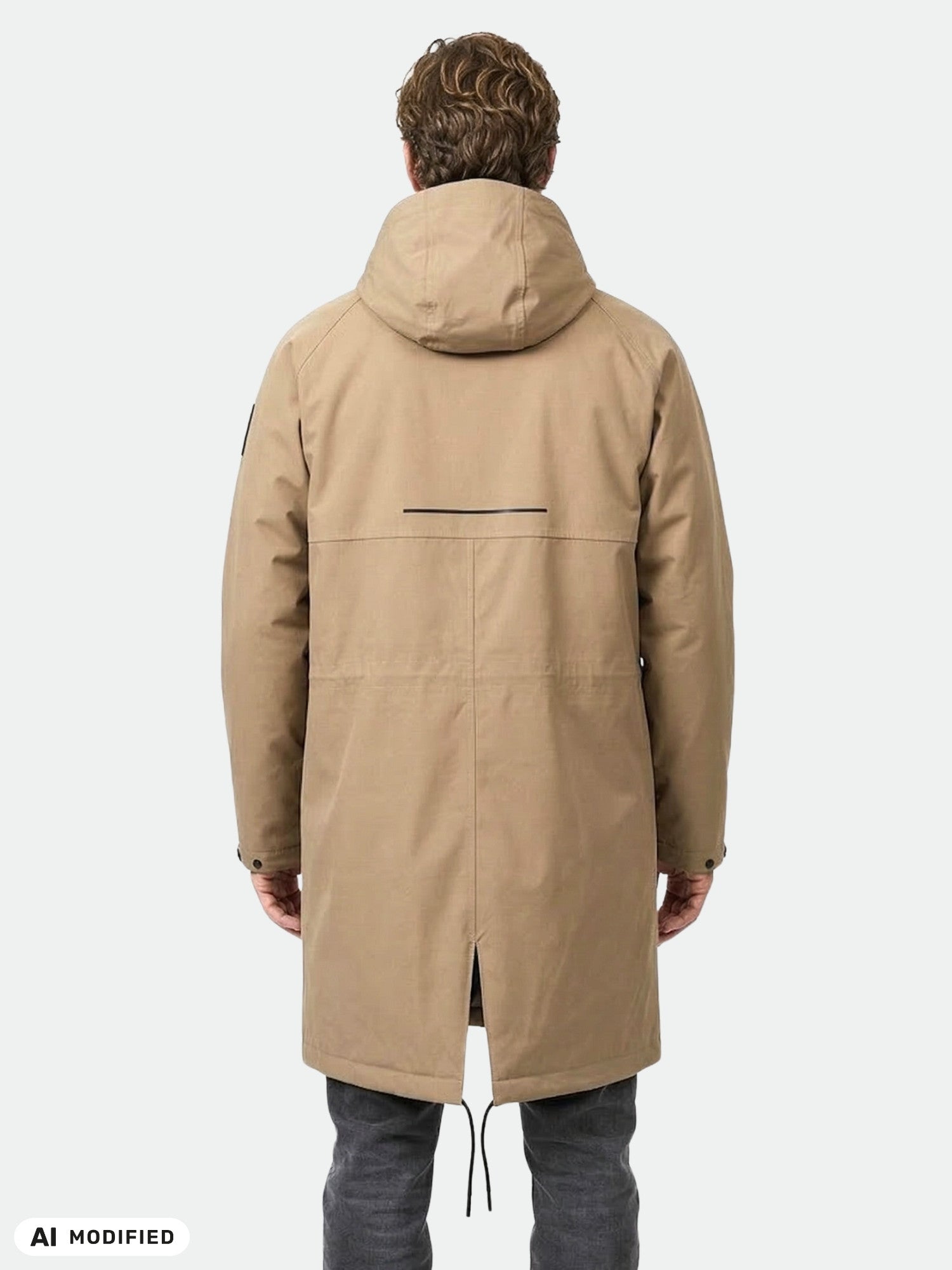 Person in a tan Halti Flemari DX Parka Jacket Unisex, shown from the back against a plain light background.