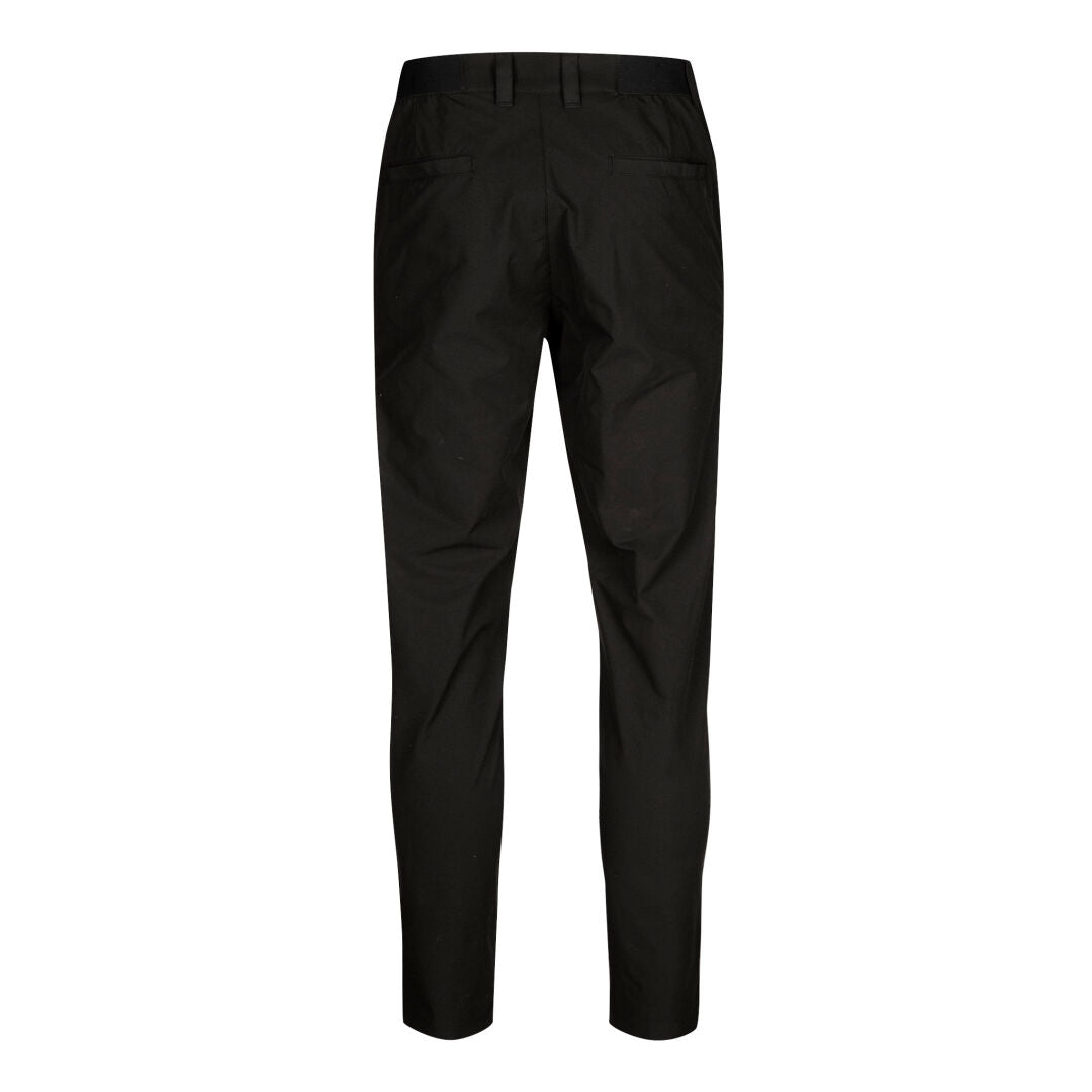 Back view of Halti Drive X-stretch Chinos Men's in black with belt loops and welt pockets, on a white background.