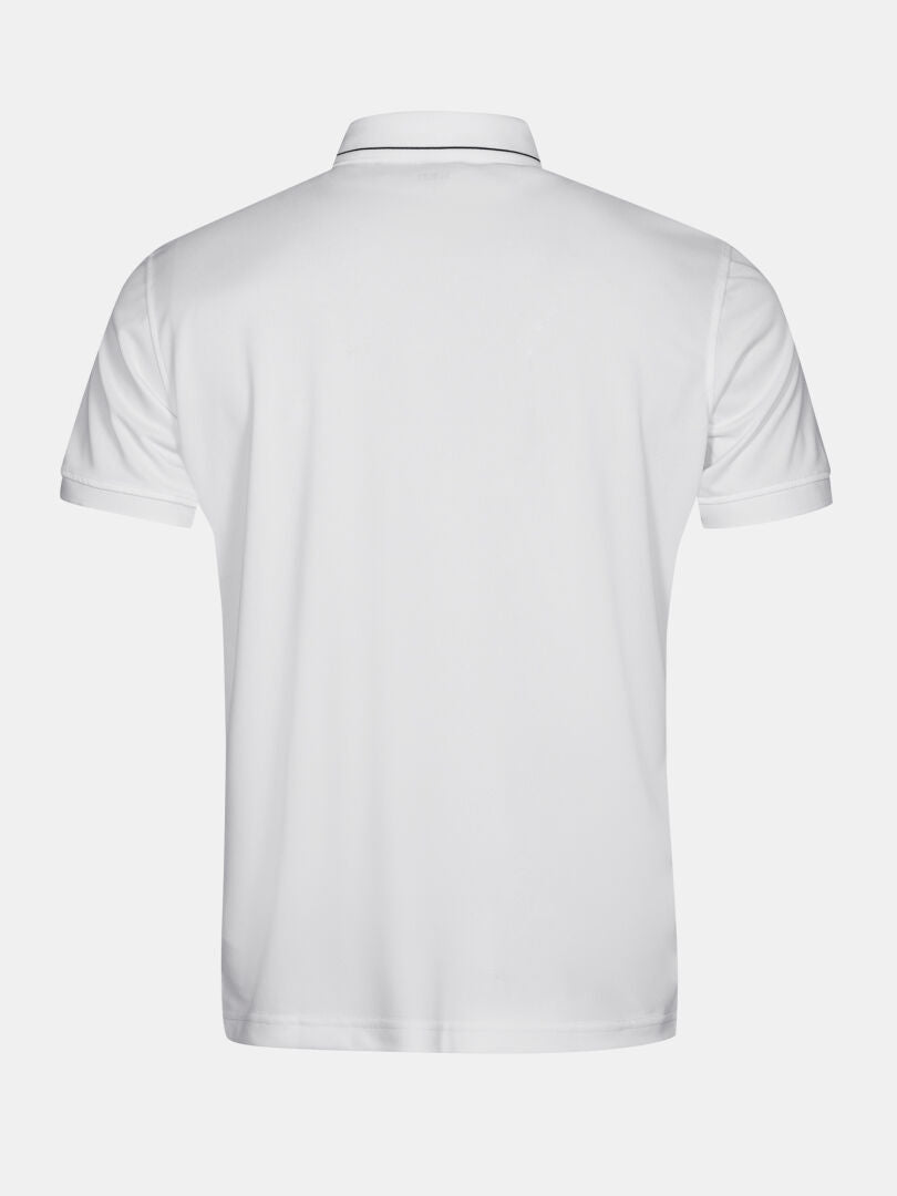 Back view of the Halti Laine Technical Polo Shirt Men's in plain white, displayed on a white background.