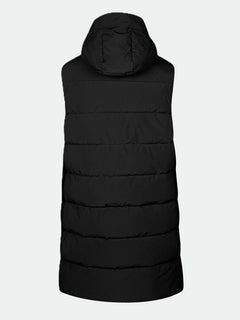 The Halti Penger Puffer Vest Mens is a black, sleeveless, hooded vest with horizontal quilting shown from the back.