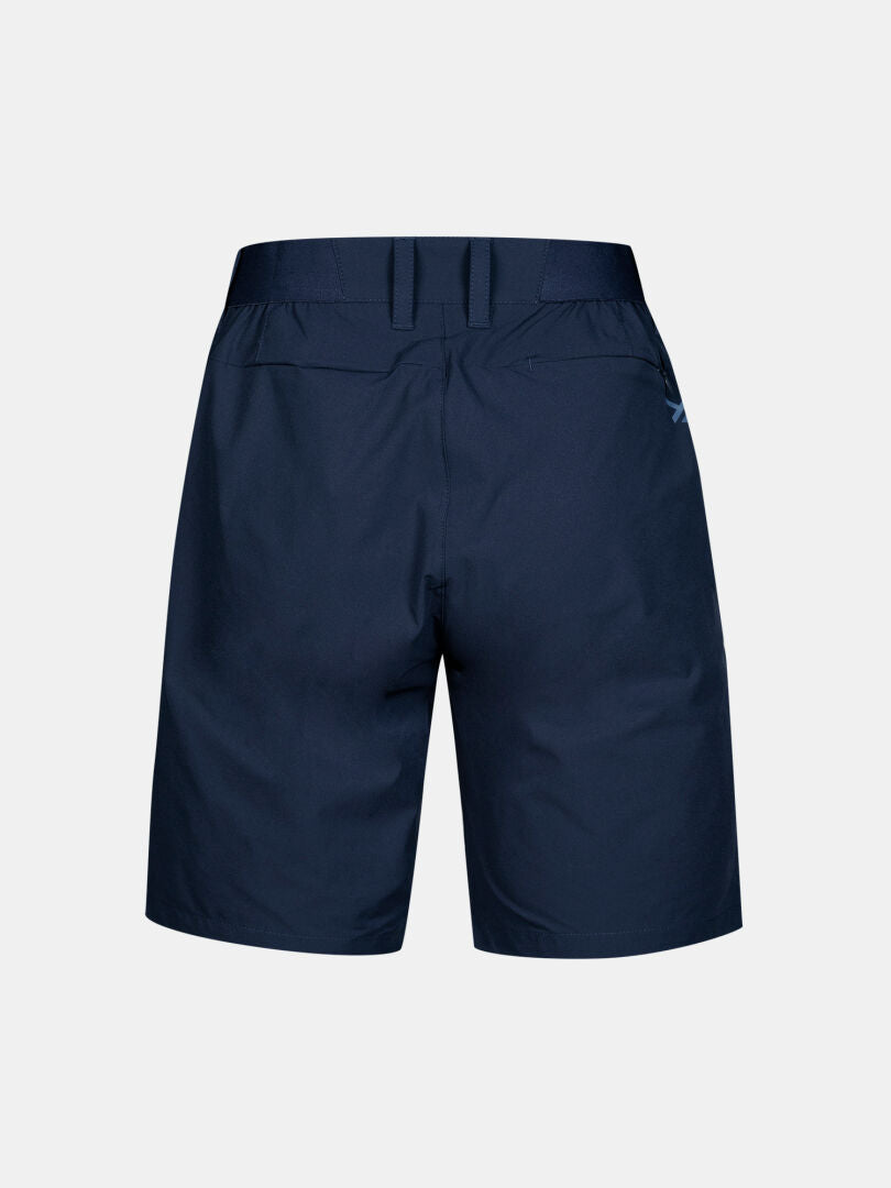 Halti Drive X-stretch Shorts Women's in navy blue, shown from the back with belt loops and two pockets on white background.