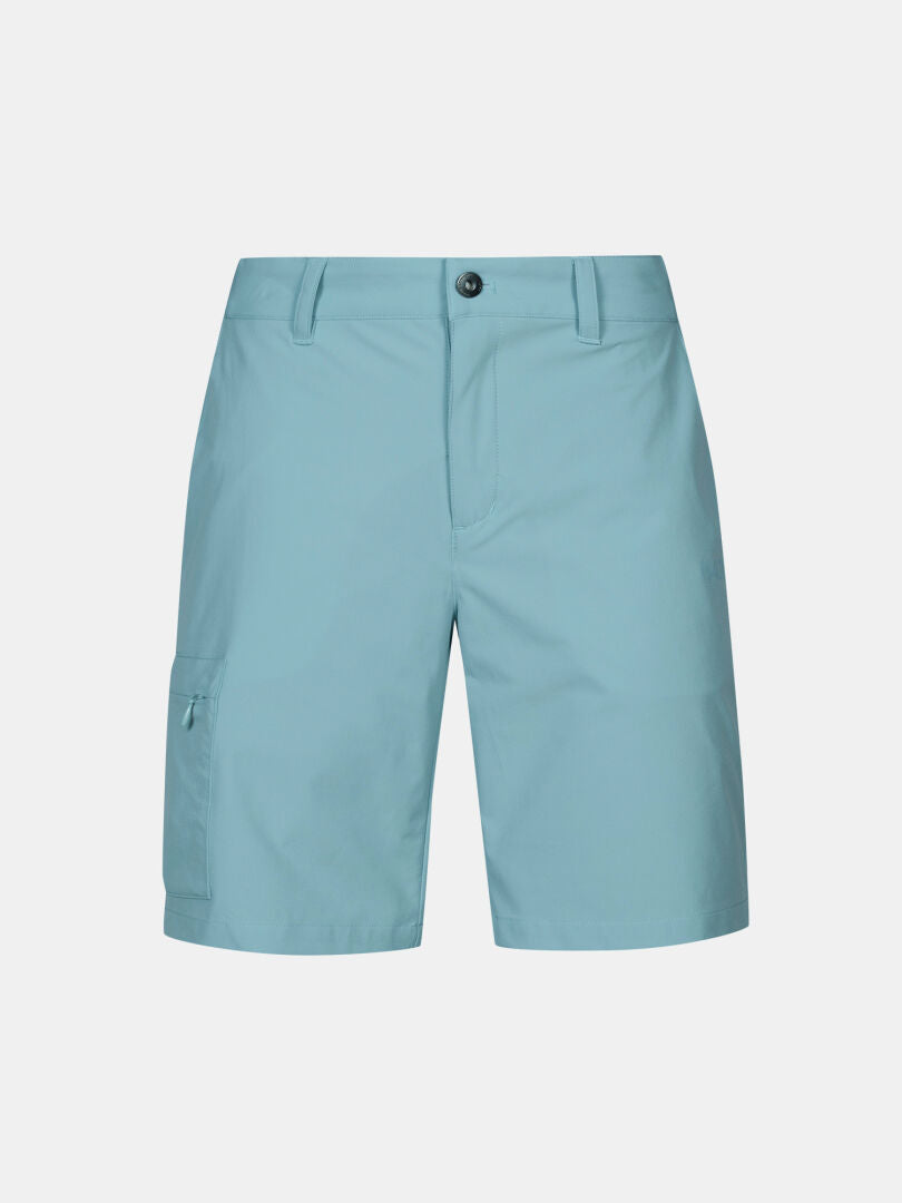 Halti Drive X-stretch Shorts Women's: light blue, stretchy, button & zip closure, belt loops, left-side pocket.
