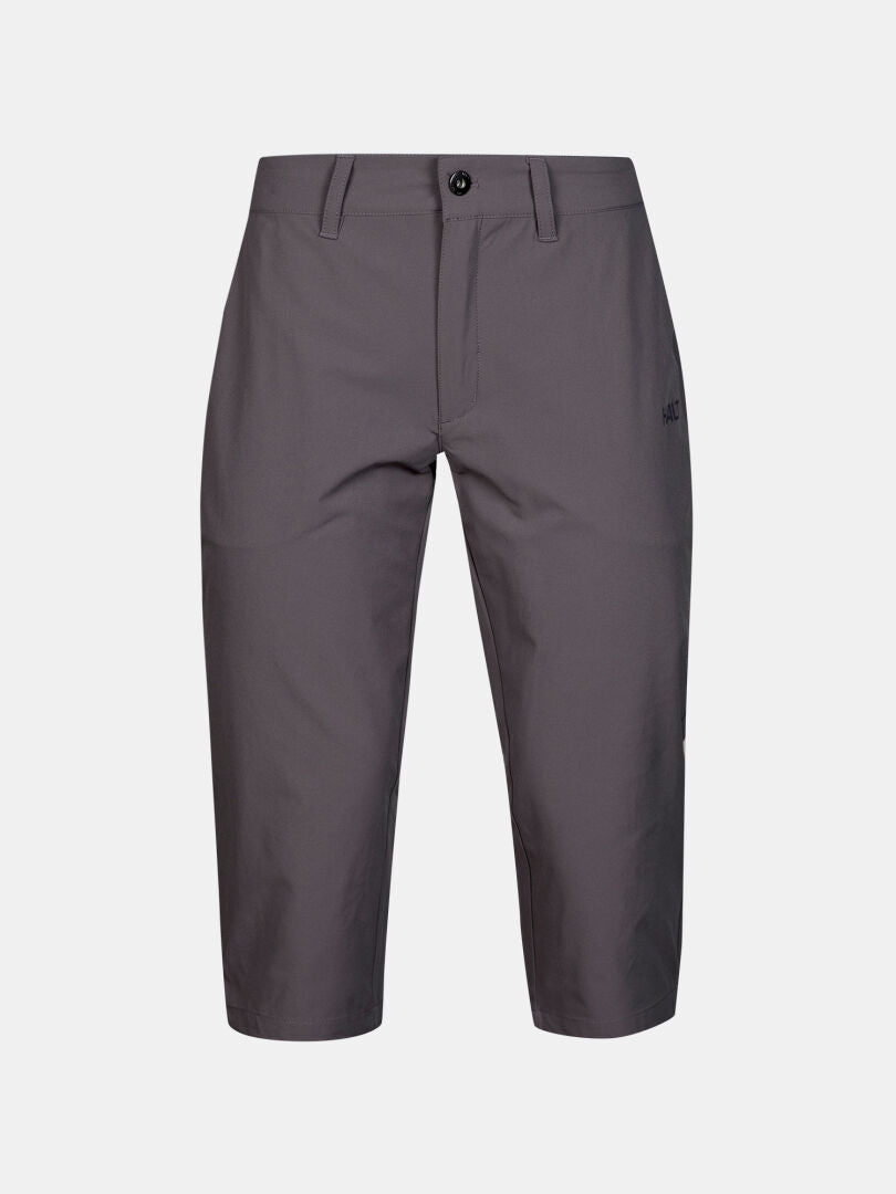 Halti Drive X-stretch Capri Pants for women, gray, quick-dry stretch fabric with belt loops and fly, shown on light background.