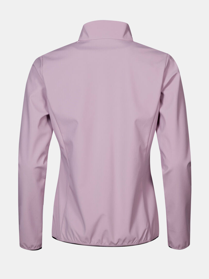 Back view of the Halti Wedge Softshell Jacket Women's with high collar and elastic hem, shown on a plain background.