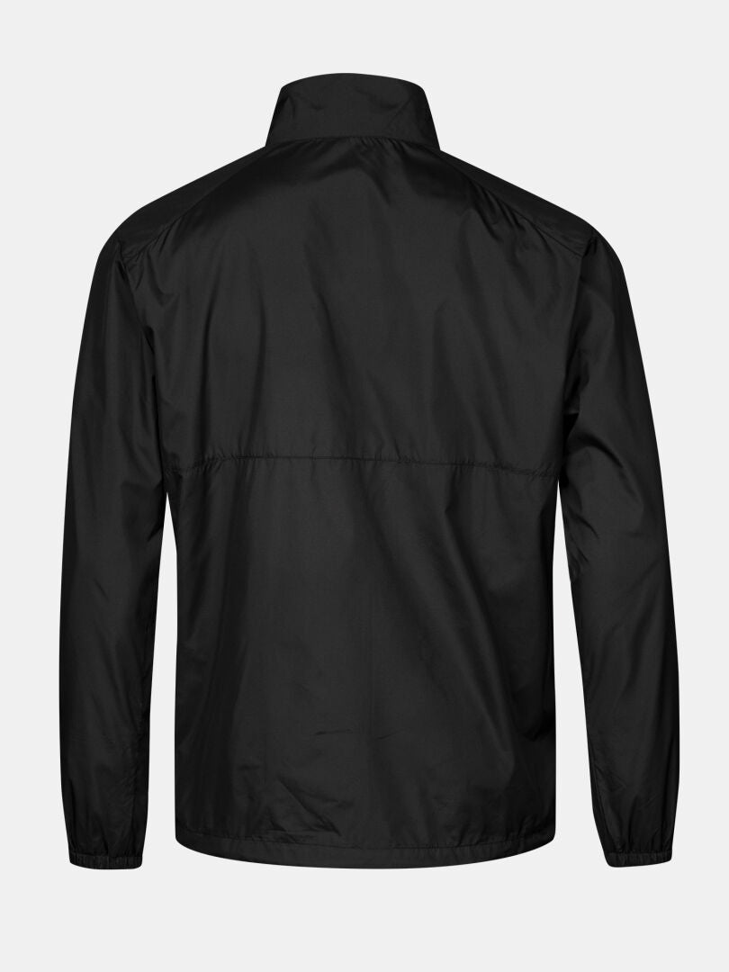 Halti Saime Windbreaker Jacket Men's shown from the back, featuring long sleeves, high collar, and elastic cuffs.