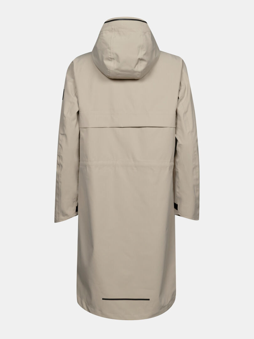 Tokoi II DX Parka Jacket by Halti: beige, hooded, waterproof women’s coat with a straight, minimal design.