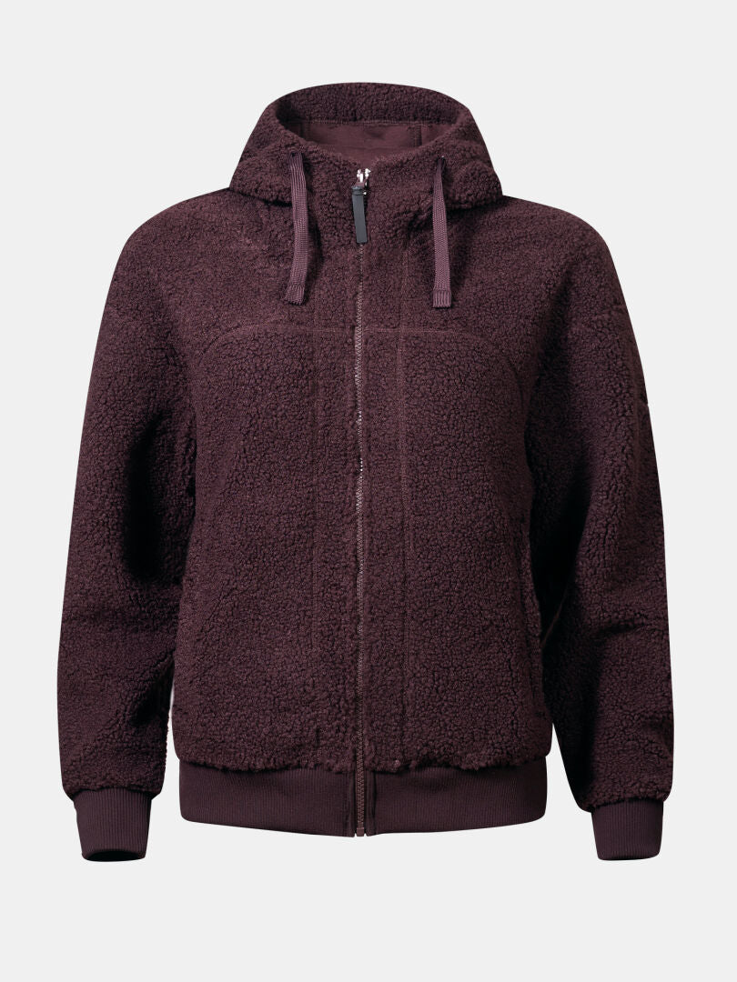 Halti Lykky Fleece Jacket Women’s, a brown sherpa zip-up hoodie, ideal for daily wear, shown on a plain background.