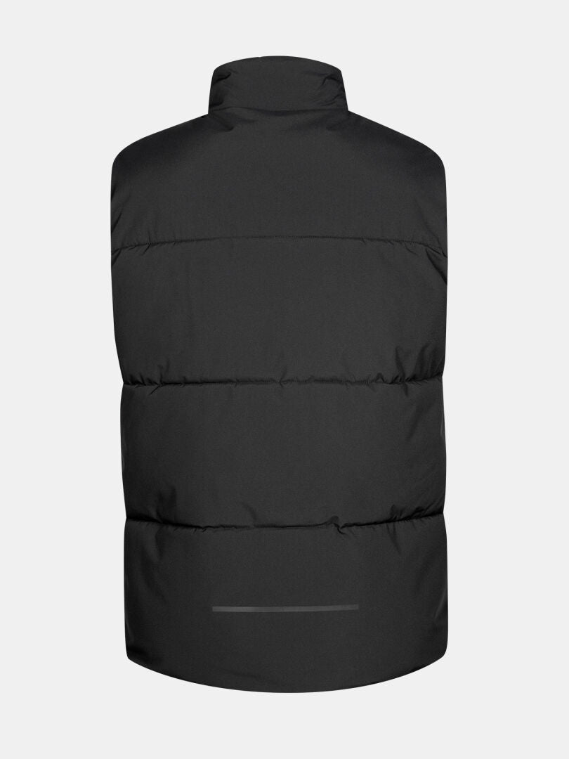 The Halti Penger Classic Puffer Vest Men's, made from recycled polyester, shown from the back on a white background.
