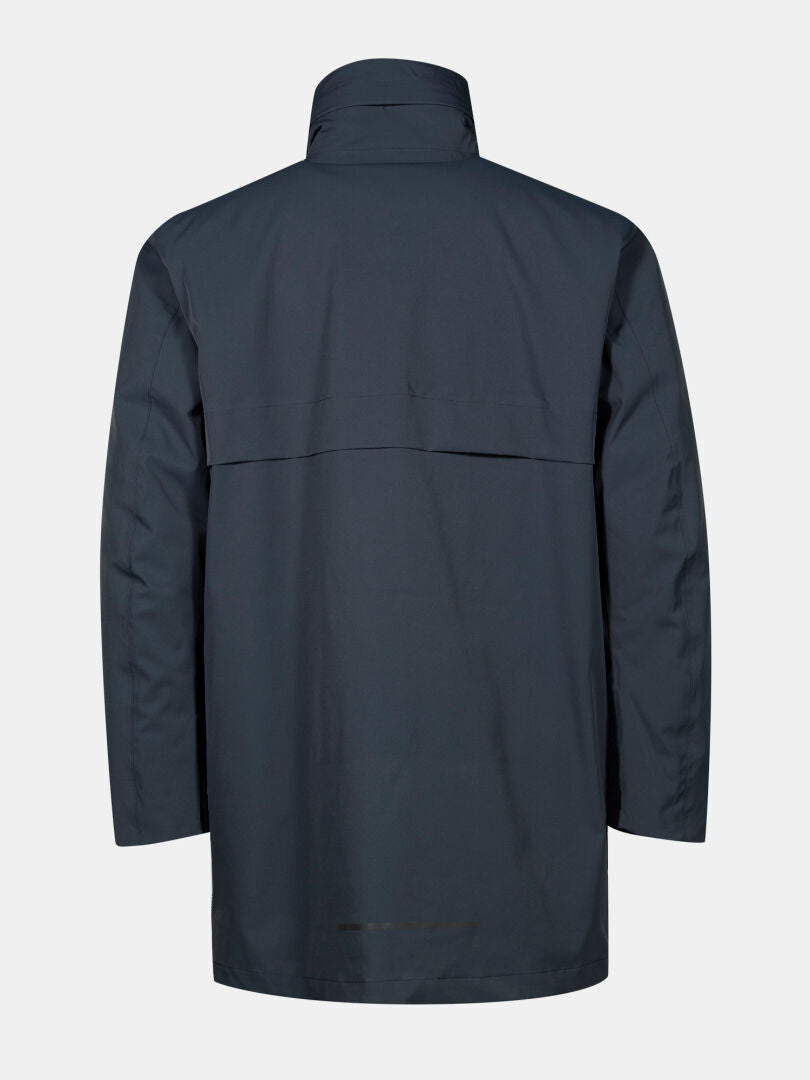 The Halti Synkas II 3in1 DX Parka Men's in navy, high-collared, shown from the back on a plain white background.