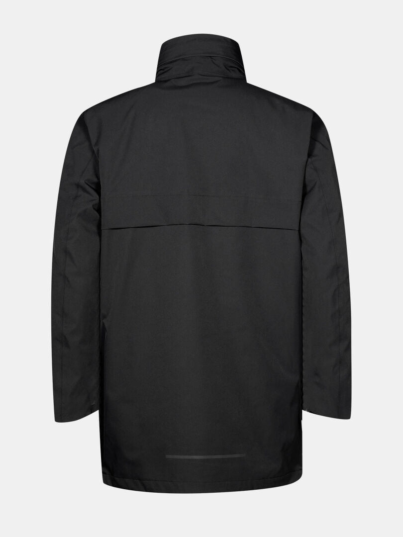 Halti Synkas II 3in1 DX Parka Men's, black, long-sleeve, high collar, straight hem, shown from the back on plain background.