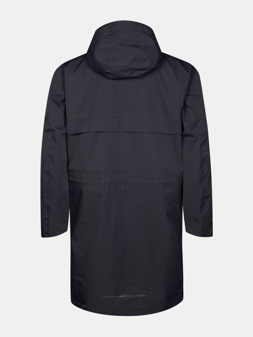 The Halti Tokoi II DX Parka Jacket Mens, in black recycled polyester, is shown from the back on a white background.