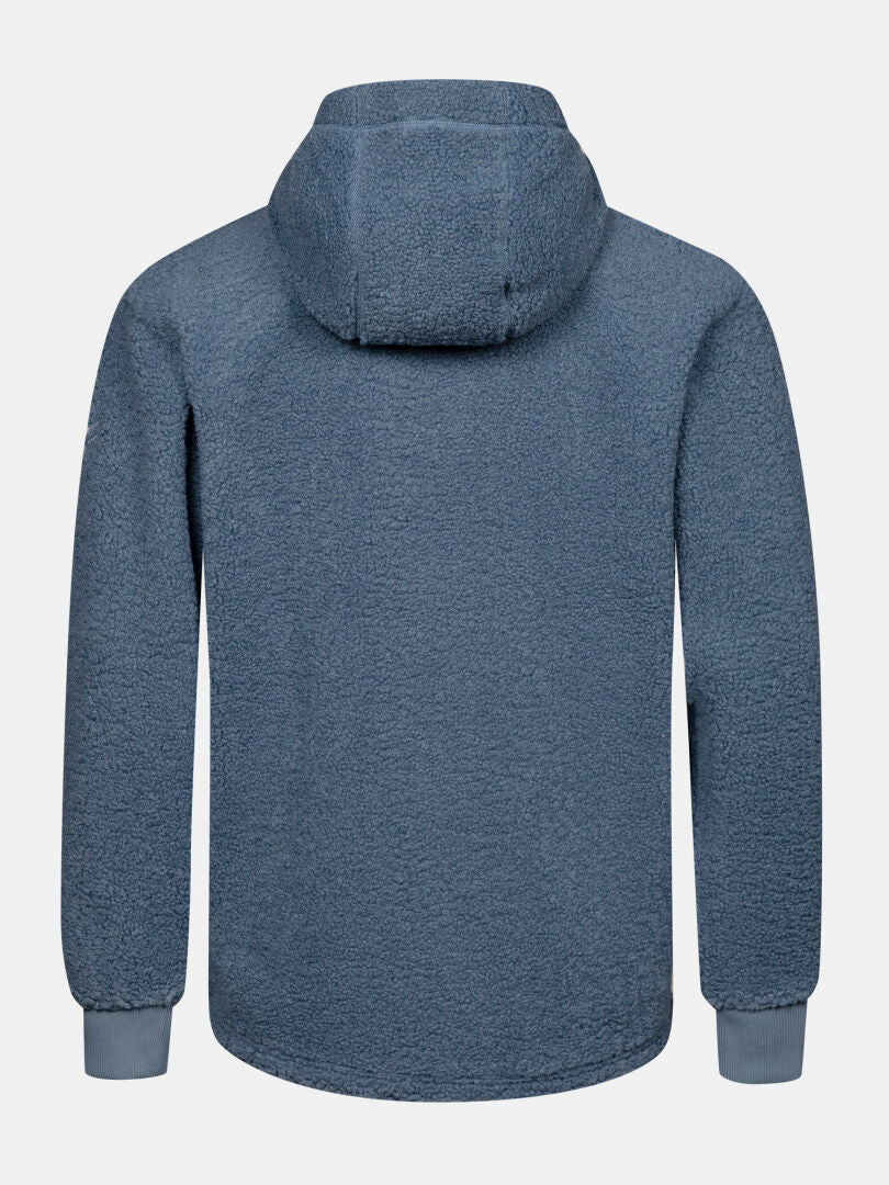 Back view of the Halti Lykky Fleece Jacket Men’s, a hoodie-inspired fleece with ribbed cuffs, shown on plain background.