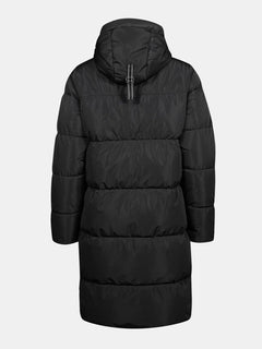 Halti Sammal Insulated Parka Jacket Womens, hooded with horizontal quilting, shown from the back.