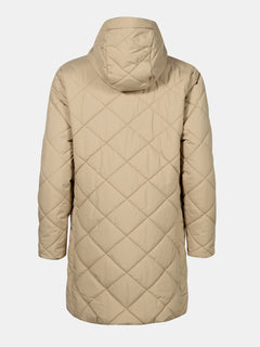 Back view of Halti Haapa Quilted Coat Jacket for women with hood, diamond stitching, and long sleeves.