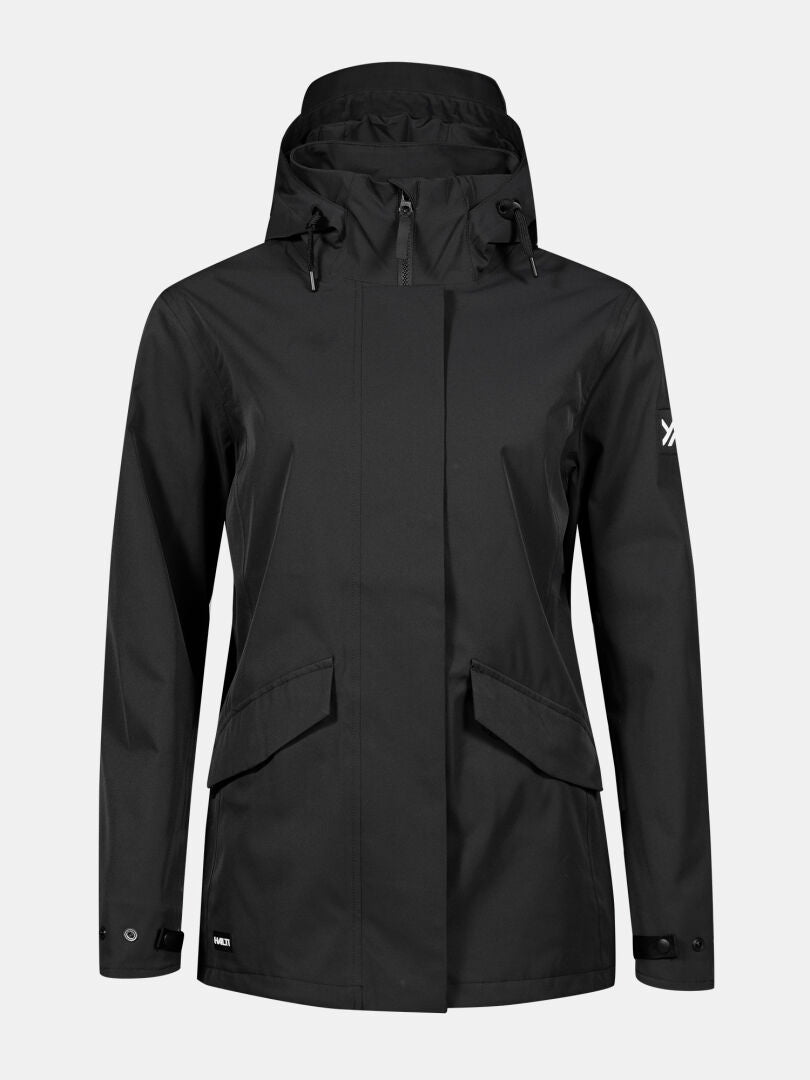 Halti Tokoi DX Jacket Women's: black, DrymaxX 2-layer, zip front, flap pockets, adjustable wrist straps.