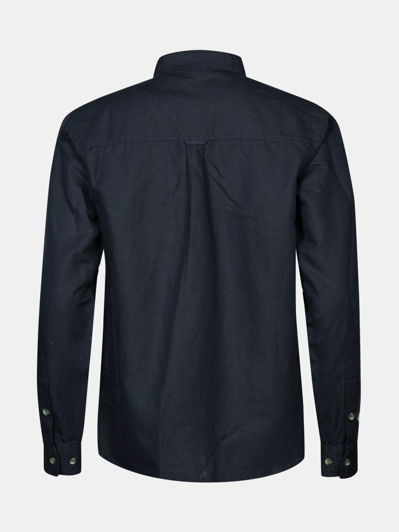 Back view of Halti Notsgi Longsleeve Shirt Women's, organic cotton, collared, buttoned cuffs, dark color.