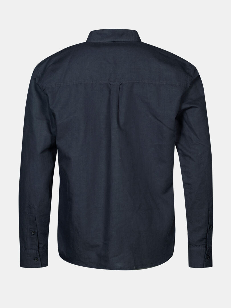 The Halti Notsgi Men's Longsleeve Shirt in dark blue is shown from the back against a plain light background.