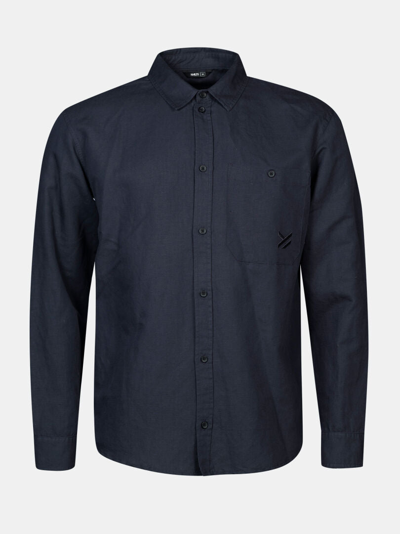 Halti Notsgi Longsleeve Shirt Men's: dark navy hemp cotton, chest pocket with small embroidered logo.