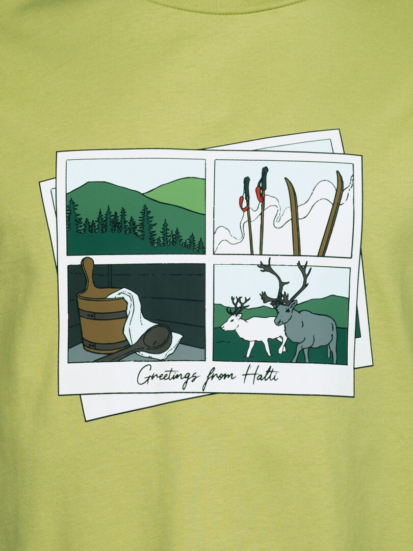 The Halti Matka II T-shirt Men's features four postcard-style graphics and 